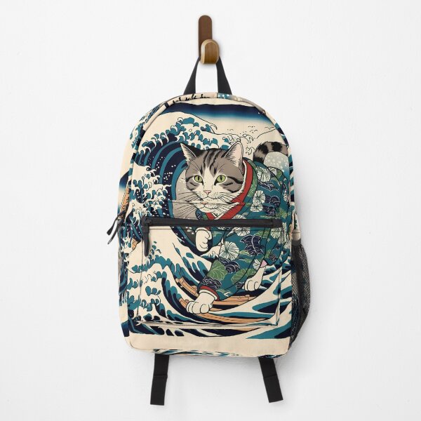Item preview, the great wave off kanagawa japanese Woodblock Design: Retro Japanese Cat with japanese traditional kimono and kanji designed and sold by Catophile.