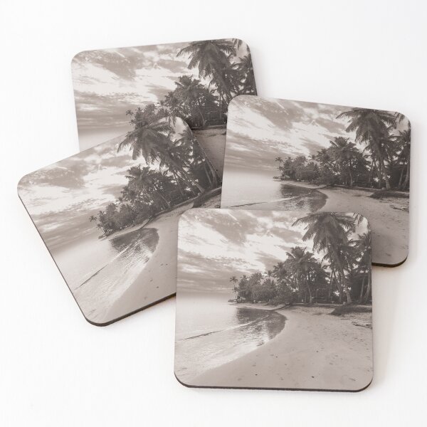 Item preview, A serene beach stretches along the shoreline, bordered by tall palm trees and gentle waves designed and sold by EyezWatchin.