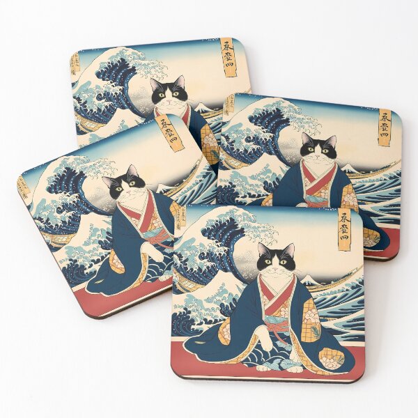 Item preview, Tuxedo Cat in a Floral Kimono: Japanese Woodblock-Inspired Artwork designed and sold by Catophile.