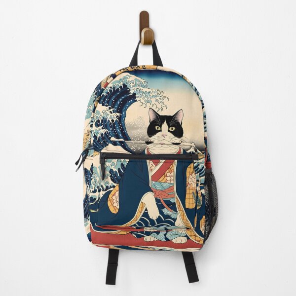 Item preview, Tuxedo Cat in a Floral Kimono: Japanese Woodblock-Inspired Artwork designed and sold by Catophile.