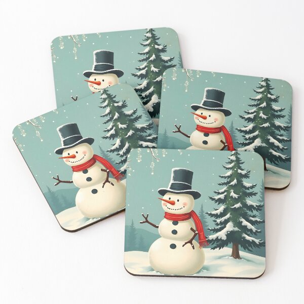 Item preview, Vintage Snowman next to a pine tree postcard design designed and sold by EmeraldeaDesign.