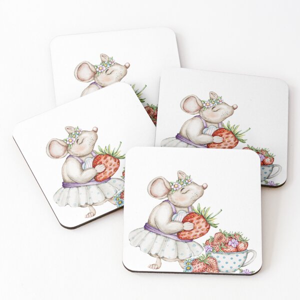 Item preview,  illustration, poster Fairy Garden  Mice, Strawberries and Flower Patterns, compositions of digital elements for design designed and sold by NelenaArt.