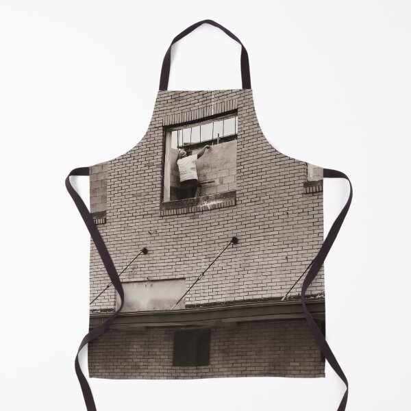 Item preview, A construction worker is working on a wall brick building viewed through an unfinished window designed and sold by EyezWatchin.