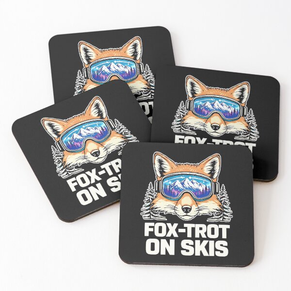 Item preview, FOX-TROT ON SKIS: Fox with Ski Goggles Reflecting Starlit Mountains designed and sold by SplashTastic.