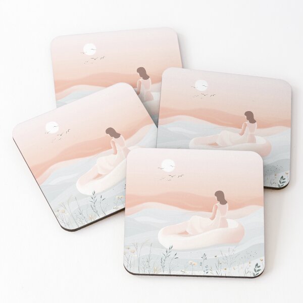 Item preview, Serenity on the Waves – Minimalist Illustration of a Woman on a Floating Sofa with Birds and Nature designed and sold by NathalieTecher.