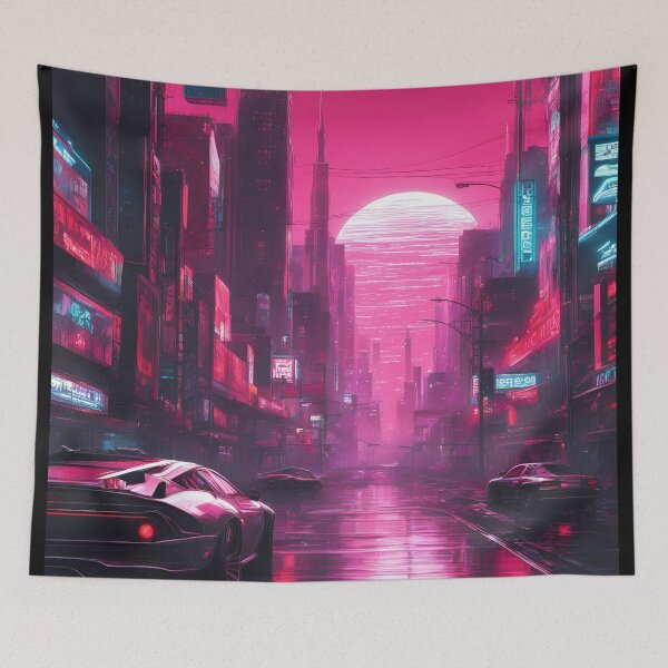 Item preview, Futuristic Neon Cyberpunk City – Vibrant Sci-Fi Street Art designed and sold by MystiqSlav.