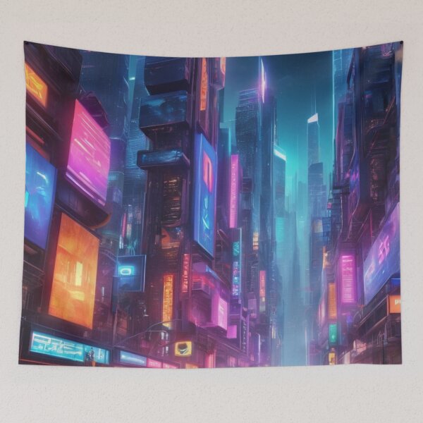 Item preview, Neon Dark Cityscape, future cybercity designed and sold by mikaws.