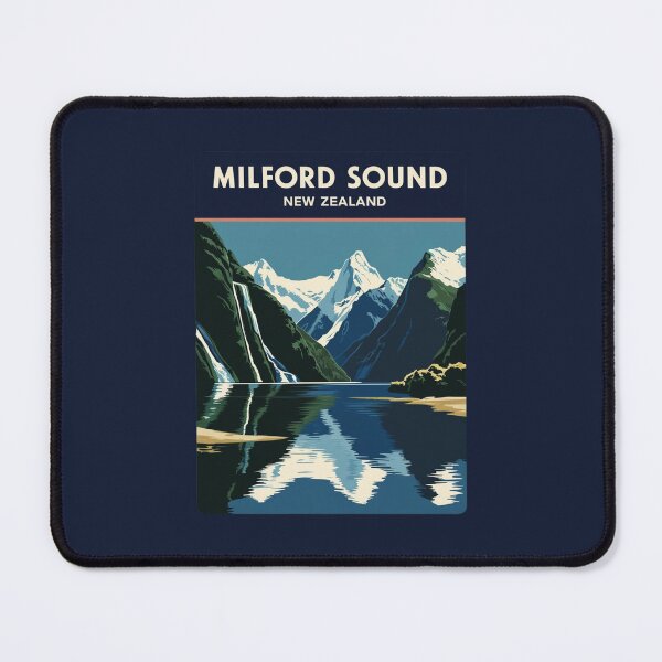 Item preview, A Vintage Travel Illustration of Milford Sound - New Zealand designed and sold by GoodOldVintage.