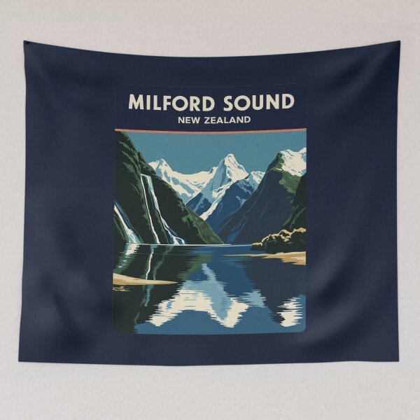 Item preview, A Vintage Travel Illustration of Milford Sound - New Zealand  designed and sold by GoodOldVintage.