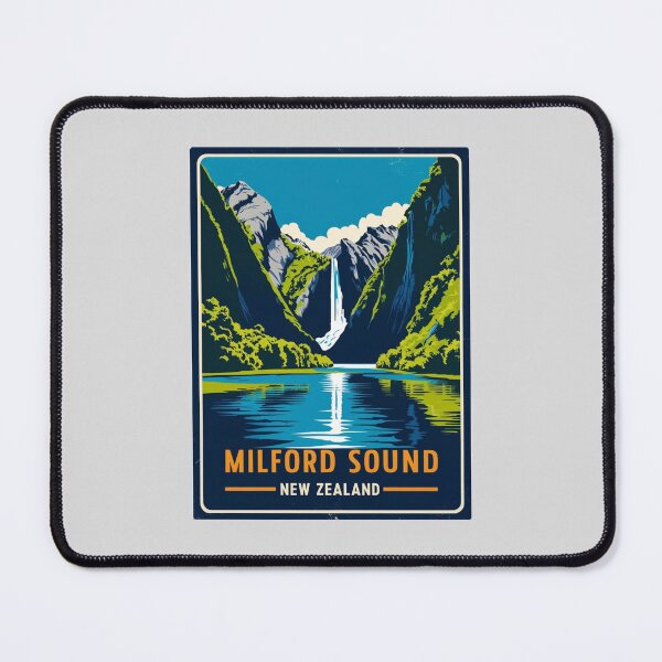 Item preview, A Vintage Travel Illustration of Milford Sound - New Zealand designed and sold by GoodOldVintage.