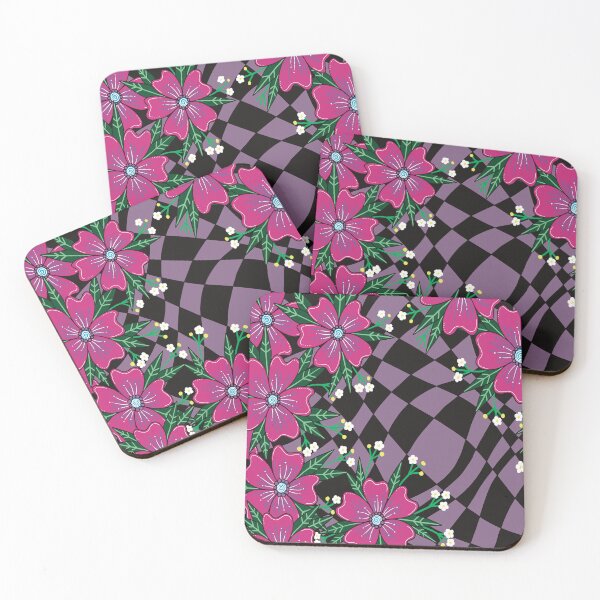 Item preview, Hot pink forget me nots with funky checker board pattern designed and sold by Handmadebyjessm.