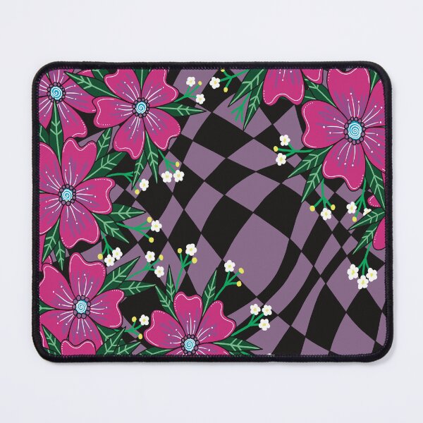 Item preview, Hot pink forget me nots with funky checker board pattern designed and sold by Handmadebyjessm.