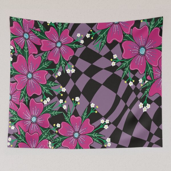 Item preview, Hot pink forget me nots with funky checker board pattern designed and sold by Handmadebyjessm.