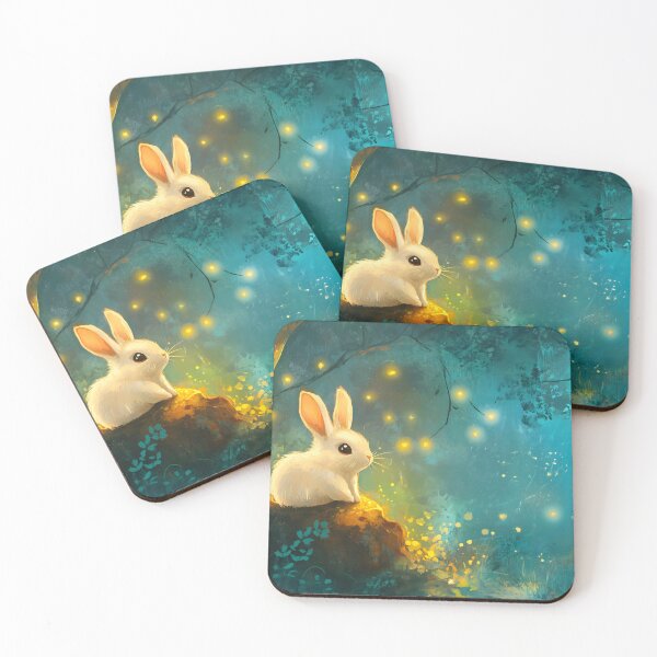 Item preview, Cute White Rabbit among Glowing Fireflies designed and sold by patternplaten.