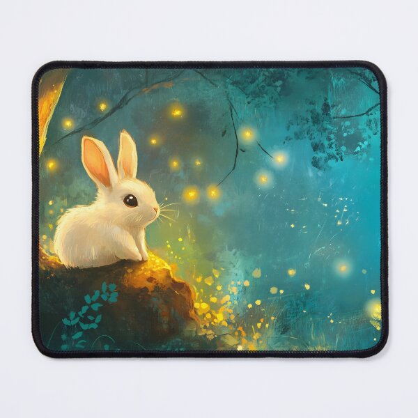 Item preview, Cute White Rabbit among Glowing Fireflies designed and sold by patternplaten.