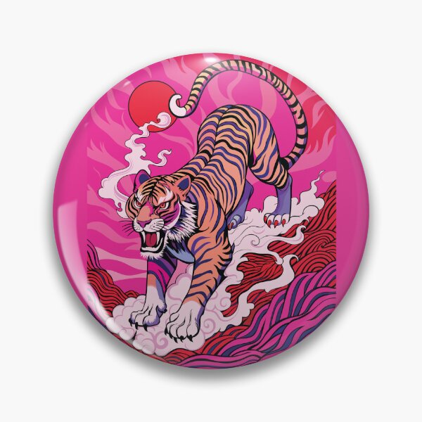 Item preview, Retro Sunrise Japanese Fierce Pink Tiger designed and sold by FemmePod.