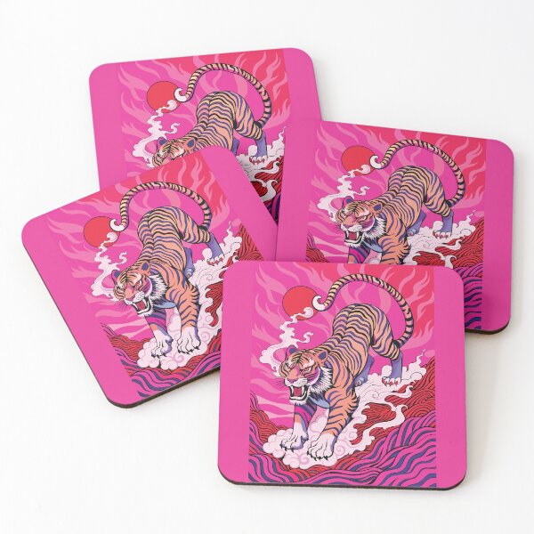 Item preview, Retro Sunrise Japanese Fierce Pink Tiger designed and sold by FemmePod.