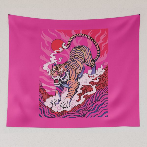 Item preview, Retro Sunrise Japanese Fierce Pink Tiger designed and sold by FemmePod.