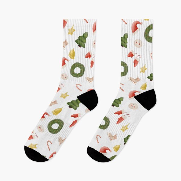 Item preview, Festive holiday pattern featuring wreaths, trees, stars, and ornaments in warm colors and cheerful details for winter celebrations designed and sold by sandrawarty.