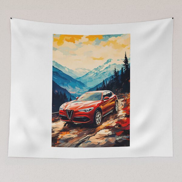 Item preview, Red Alfa Romeo Stelvio Amidst Alpine Splendor designed and sold by RevUpDesign.
