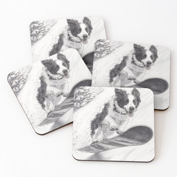 Item preview, Black and White dog on snowboard Pencil Drawing designed and sold by Pencil-Art.