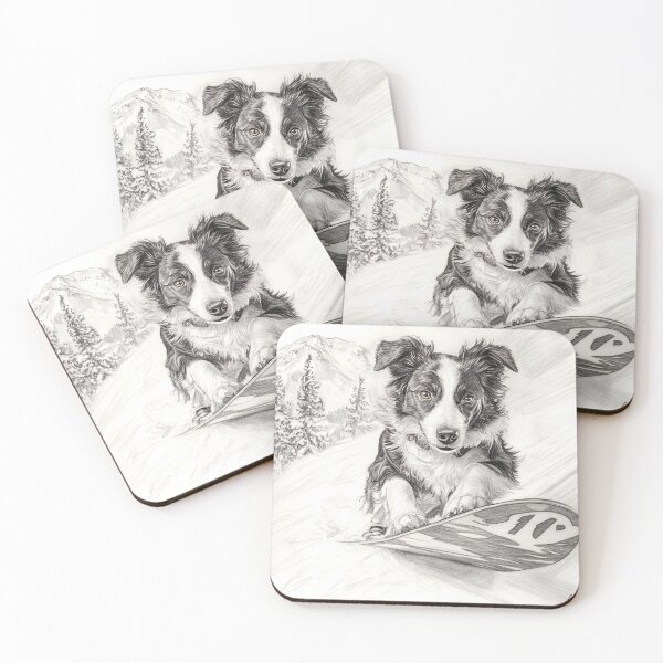 Item preview, Black and White dog on snowboard Pencil Drawing designed and sold by Pencil-Art.