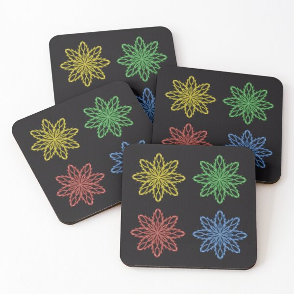 Item preview, Four snowflakes "Inspiration" of different colors on a black background designed and sold by Cherevan.