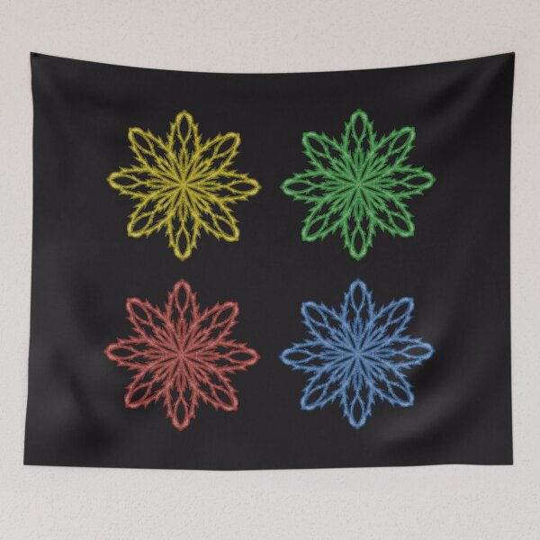 Item preview, Four snowflakes "Inspiration" of different colors on a black background designed and sold by Cherevan.