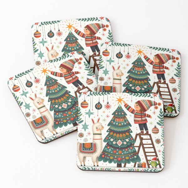 Item preview, Scandinavian Folk Art Happy Holidays - Decorating the tree by heidiannemorris designed and sold by FOLK ART FUSION by heidiannemorris.