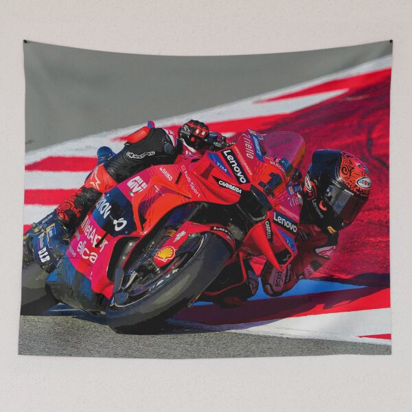 Item preview, Francesco Pecco Bagnaia racing his 2024 MotoGP motorcycle at Catalunya Barcelona abstract designed and sold by Rodissimus1984.