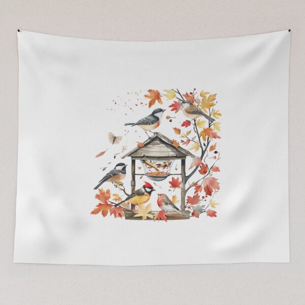 Item preview, Autumn Birds on Birdhouse - A Cozy Fall Moment designed and sold by schoolarts.