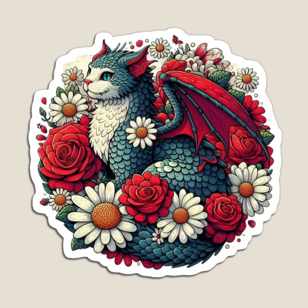 Item preview, Cute dragon cat sourrounded by flowers designed and sold by BigBlueArt.