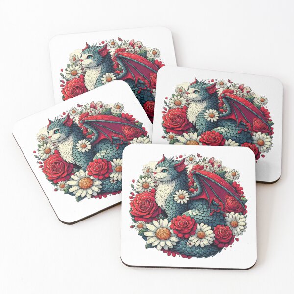 Item preview, Cute dragon cat sourrounded by flowers designed and sold by BigBlueArt.