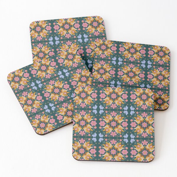 Item preview, Hungarian folk art tile pattern in dark green designed and sold by Blooming June Design.