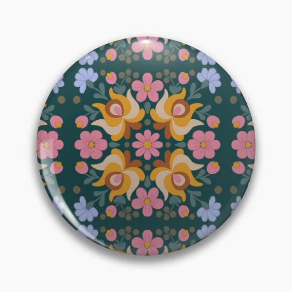 Item preview, Hungarian folk art tile pattern in dark green designed and sold by Blooming June Design.