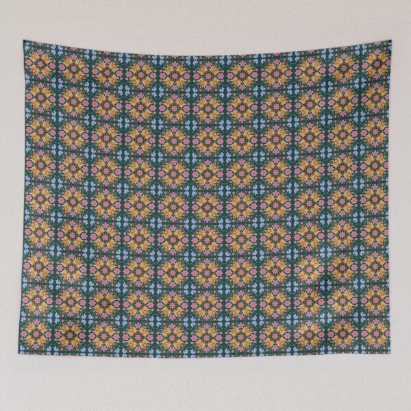 Item preview, Hungarian folk art tile pattern in dark green designed and sold by Blooming June Design.