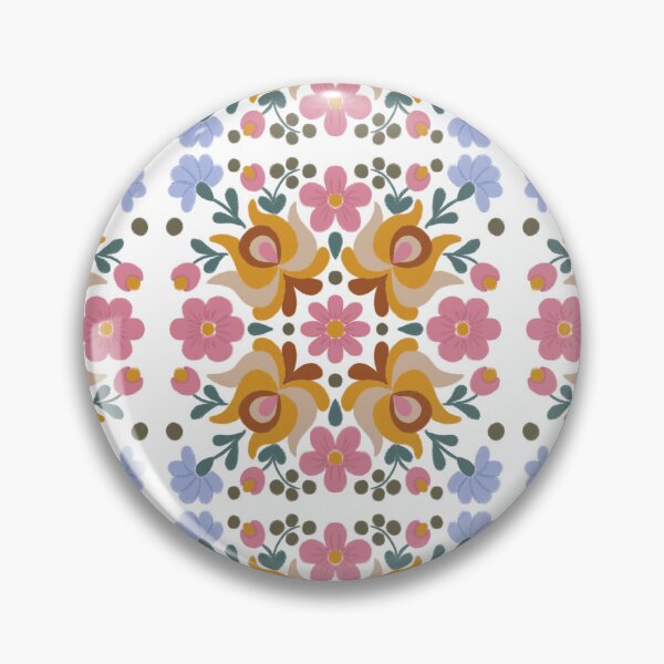 Item preview, Hungarian folk art tile pattern in white designed and sold by Blooming June Design.