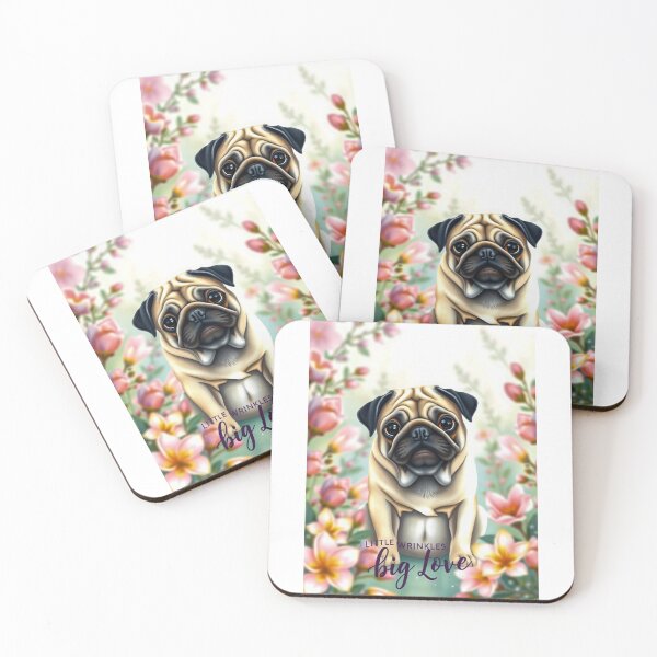 Item preview, Little Wrinkles Big Love Floral Pug Portrait designed and sold by Cute-Cuddles.
