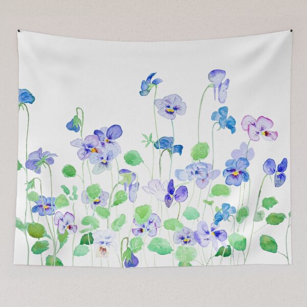 Item preview, hand painted blue and purple viola flowers pansy flowers  designed and sold by ColorandColor.