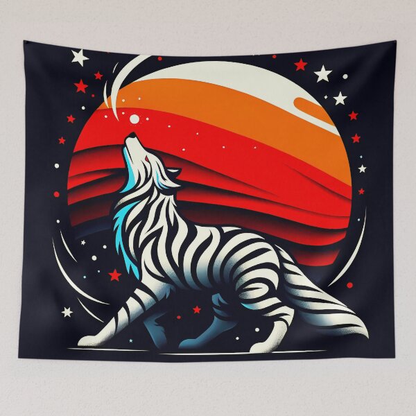 Item preview, Sun and Cosmic Wolf with Stripes, Ai Generated Art  designed and sold by ACC .