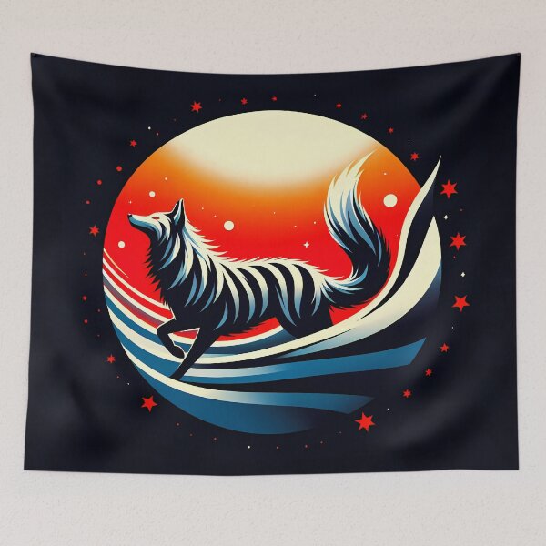 Item preview, Sun and Cosmic Wolf with Stripes, Ai Generated Art  designed and sold by ACC .