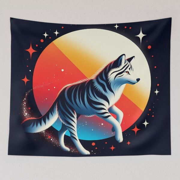 Item preview, Sun and Cosmic Wolf with Stripes, Ai Generated Art  designed and sold by ACC .