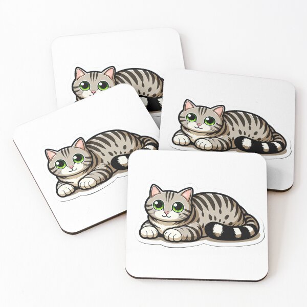 Item preview, Gato de dibujos animados minimalista con expresivos ojos verdes y pelaje a rayas designed and sold by Stickers-4-Fun.