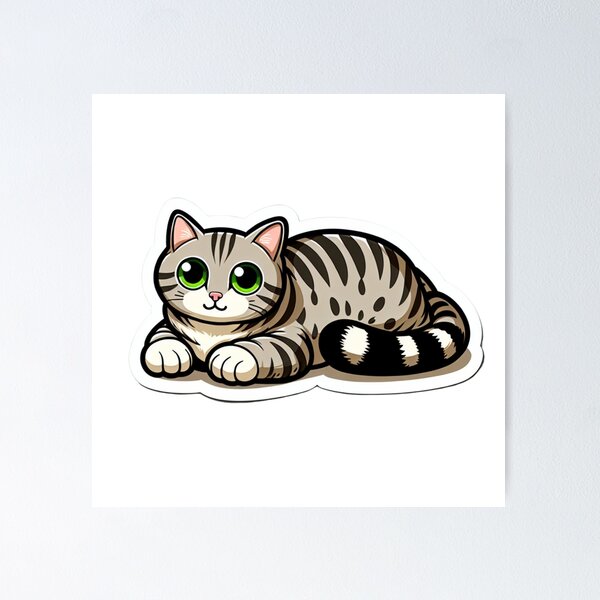 Item preview, Minimalist Cartoon Cat with Expressive Green Eyes and Striped Fur designed and sold by Stickers-4-Fun.