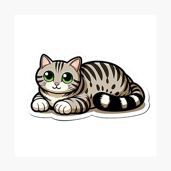 Item preview, Minimalist Cartoon Cat with Expressive Green Eyes and Striped Fur designed and sold by Stickers-4-Fun.