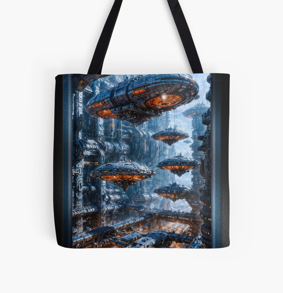 The Galactic Travel Hub Known As The Pellerine Space Port AI Concept Art by Xzendor7 | An Astounding Epic View 5 The Galactic Travel Hub Known As The Pellerine Space Port Astounding AI Concept Art by Xzendor7 Decorative Art Print Tote