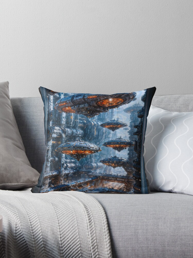 The Galactic Travel Hub Known As The Pellerine Space Port AI Concept Art by Xzendor7 | An Astounding Epic View 4 The Galactic Travel Hub Known As The Pellerine Space Port Astounding AI Concept Art by Xzendor7 Decorative Art Print Throw Pillow