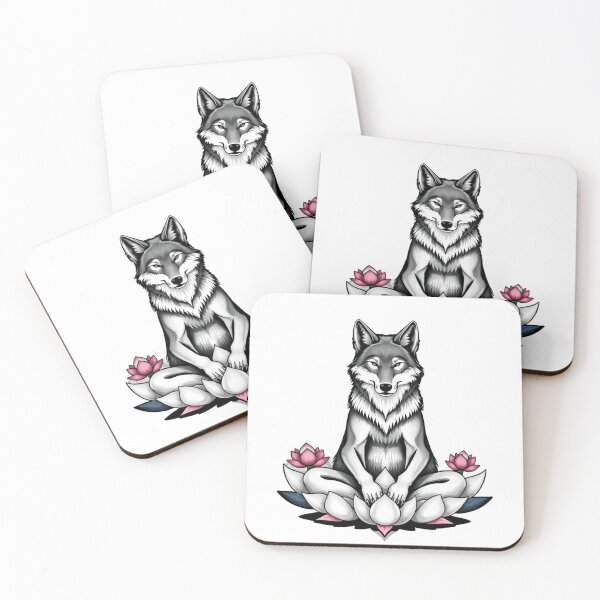 Item preview, Meditating Wolf with Lotus Flowers designed and sold by RebelPaintBrush.
