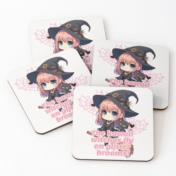 Item preview, the kawaii witch fly o glitter brooms, chibi witch on her broom with her cat designed and sold by LWOI.