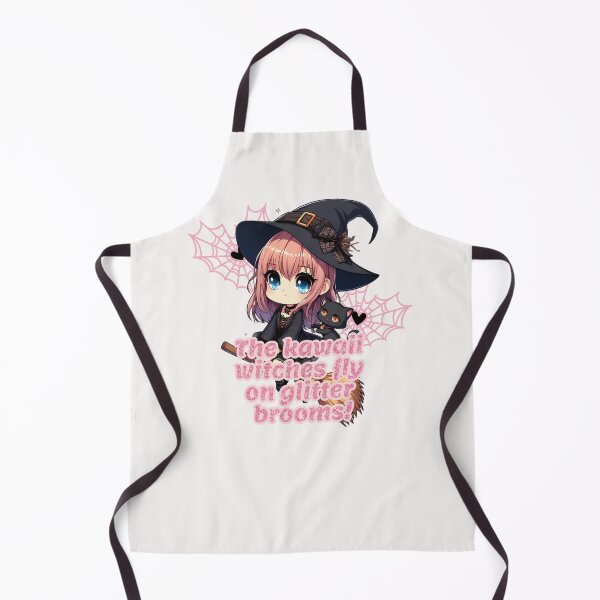Item preview, the kawaii witch fly o glitter brooms, chibi witch on her broom with her cat designed and sold by LWOI.